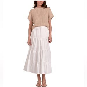 Elan White Tiered Maxi Skirt
